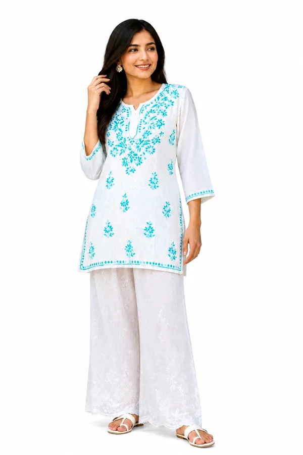 White_Floral__Short_Kurta_For_Women