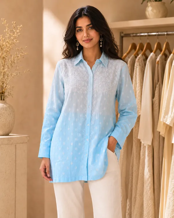 Blue_Cotton_Embroidered_Collar_Shirt_For_Women