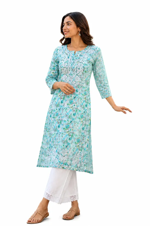 Turquoise_Floral_Print_Straight_Kurta_For_Women