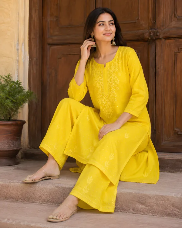Yellow_Cotton_Embroidered_Kurta_Palazzo_Set_For_Women