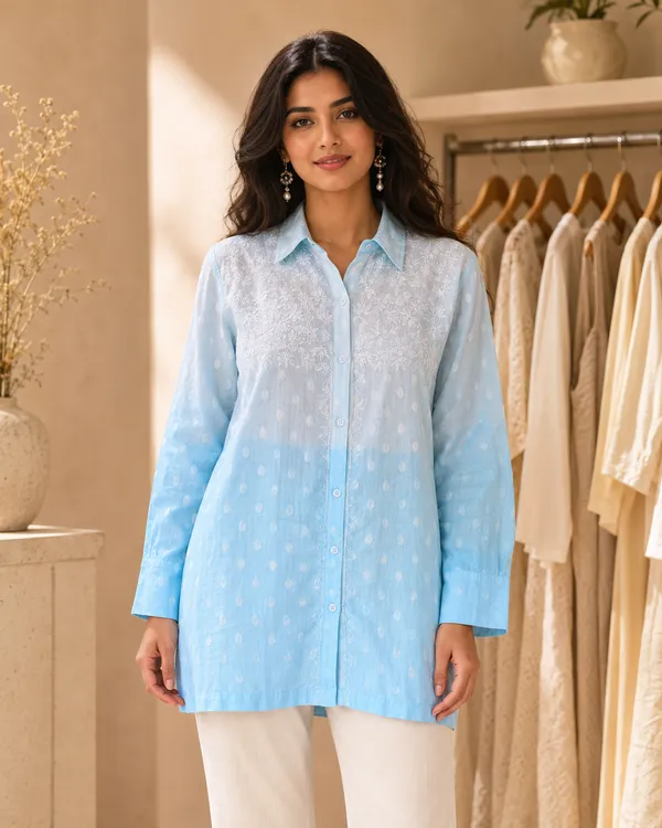 Blue_Cotton_Embroidered_Collar_Shirt_For_Women