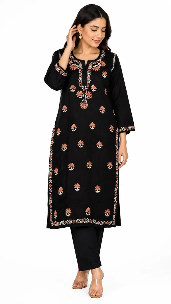 Black_Floral_Print_Straight_Kurta_For_Women