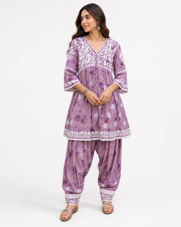 Purple_Floral_Printed_Cotton_Kurta_Set_For_Women