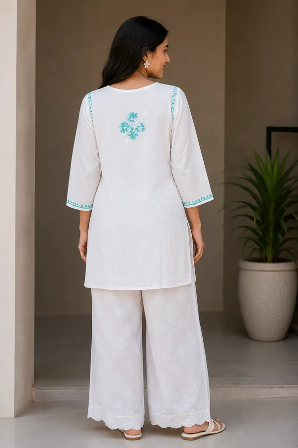 White_Floral__Short_Kurta_For_Women