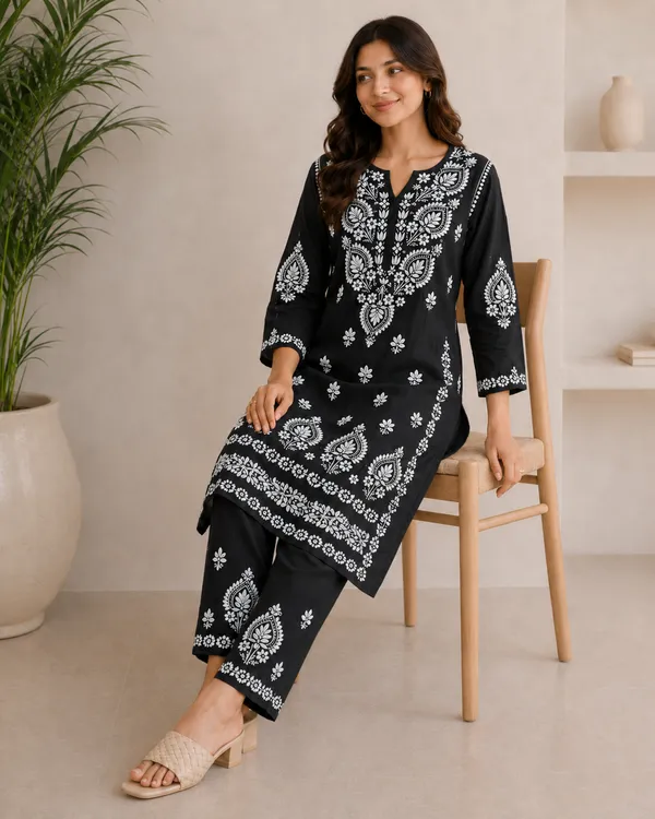 Black_Cotton_Embroidered_Kurta_Set_For_Women