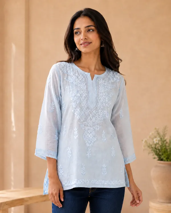 Light_Blue_Cotton_Embroidered_Tunic_Top_For_Women