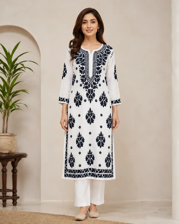 White_Cotton_Embroidered_Straight_Kurta_Set_For_Women