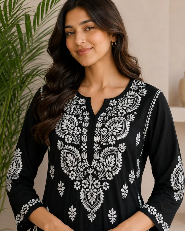 Black_Cotton_Embroidered_Kurta_Set_For_Women