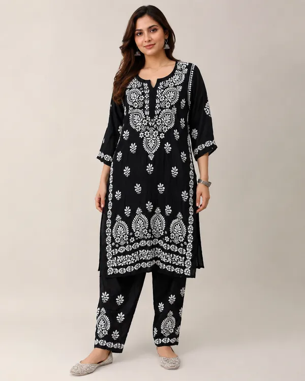 Black_Cotton_Embroidered_Kurta_Set_For_Women