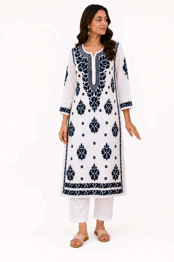 White_Cotton_Embroidered_Straight_Kurta_Set_For_Women