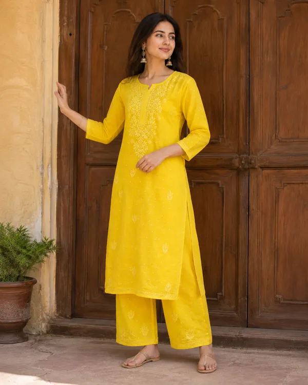 Yellow_Cotton_Embroidered_Kurta_Palazzo_Set_For_Women