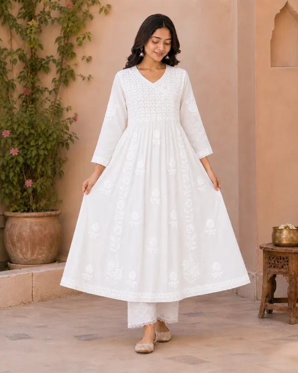 White_Cotton_Embroidered_Anarkali_Kurta_With_Palazzo_Set_For_Women