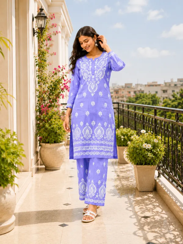 Blue_Cotton_Embroidered_Kurta_Set_For_Women