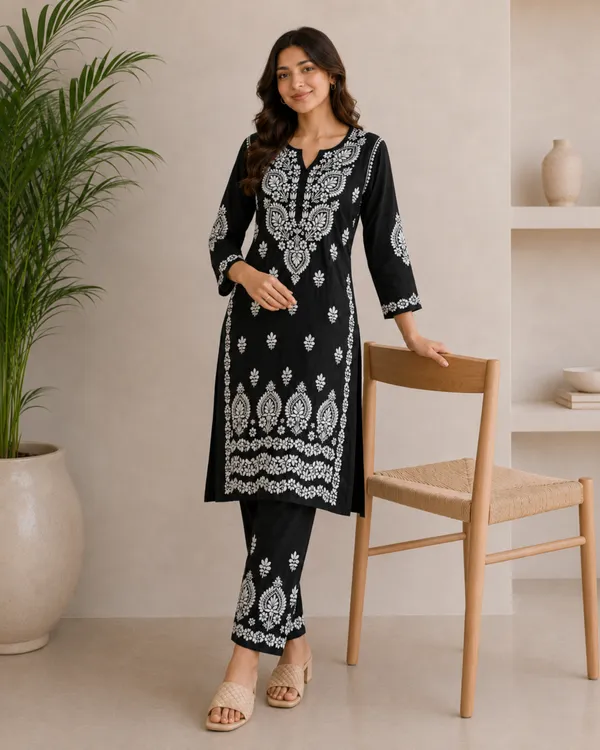 Black_Cotton_Embroidered_Kurta_Set_For_Women