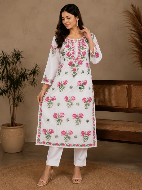 White_Floral_Straight_Kurta__For_Women