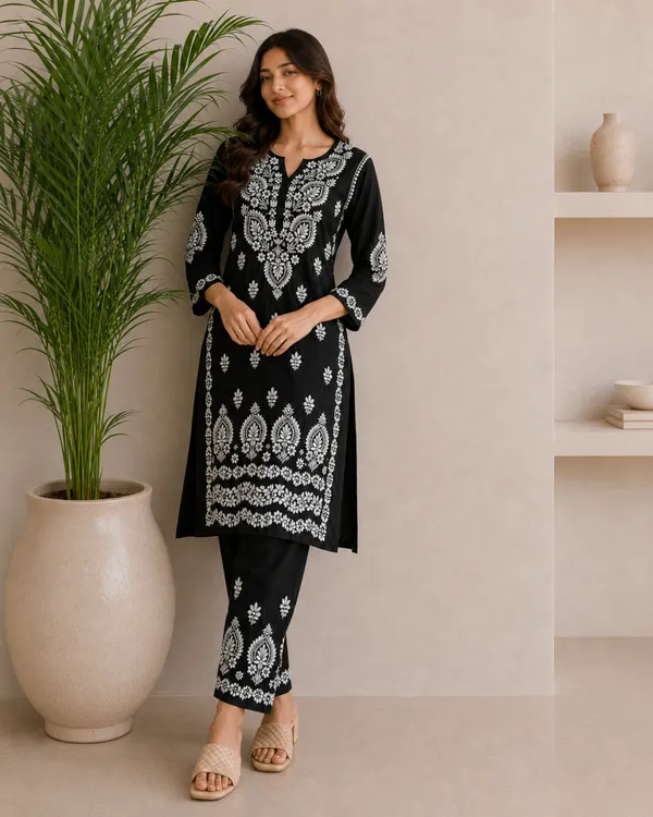 Black_Cotton_Embroidered_Kurta_Set_For_Women