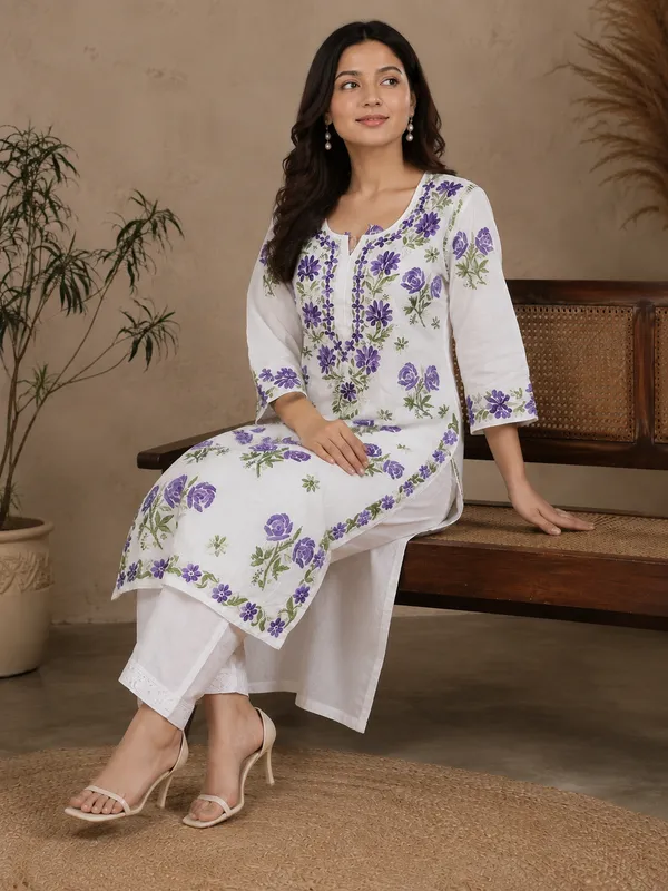 White_Floral_Print_Straight_Kurta__For_Women
