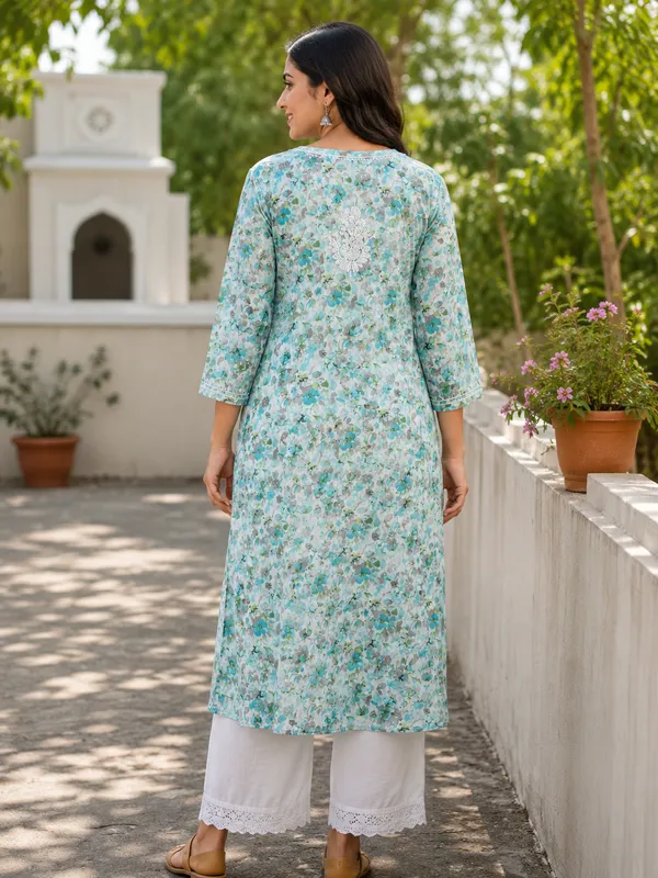 Turquoise_Floral_Print_Straight_Kurta_For_Women