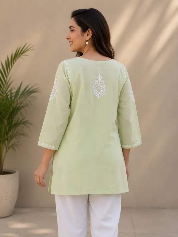 Green_Embroidered_Short_Kurta__For_Women
