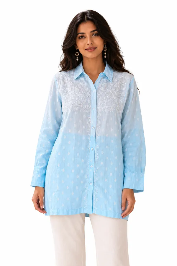 Blue_Cotton_Embroidered_Collar_Shirt_For_Women