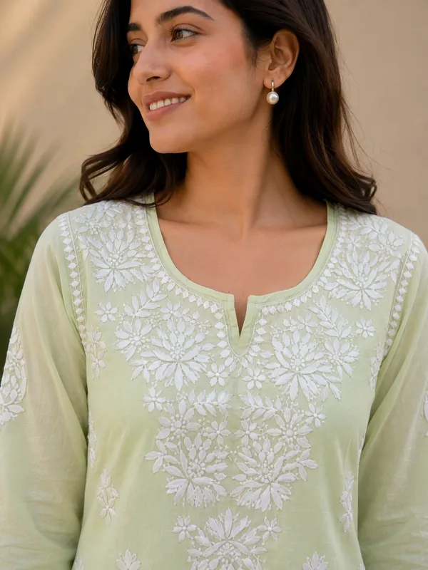 Green_Embroidered_Short_Kurta__For_Women
