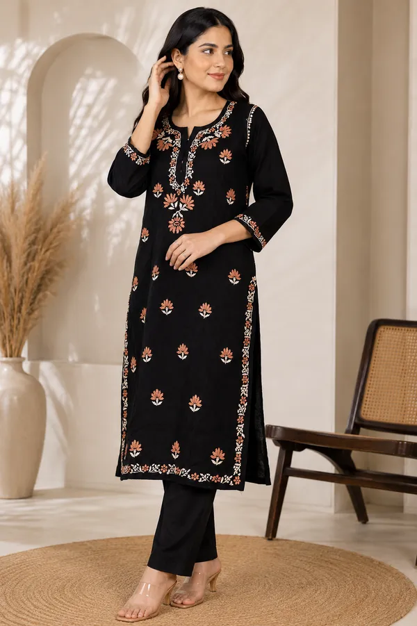 Black_Floral_Print_Straight_Kurta_For_Women