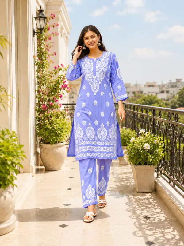 Blue_Cotton_Embroidered_Kurta_Set_For_Women