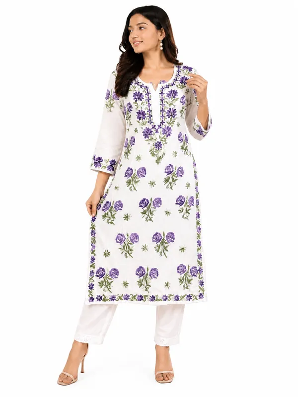 White_Floral_Print_Straight_Kurta__For_Women