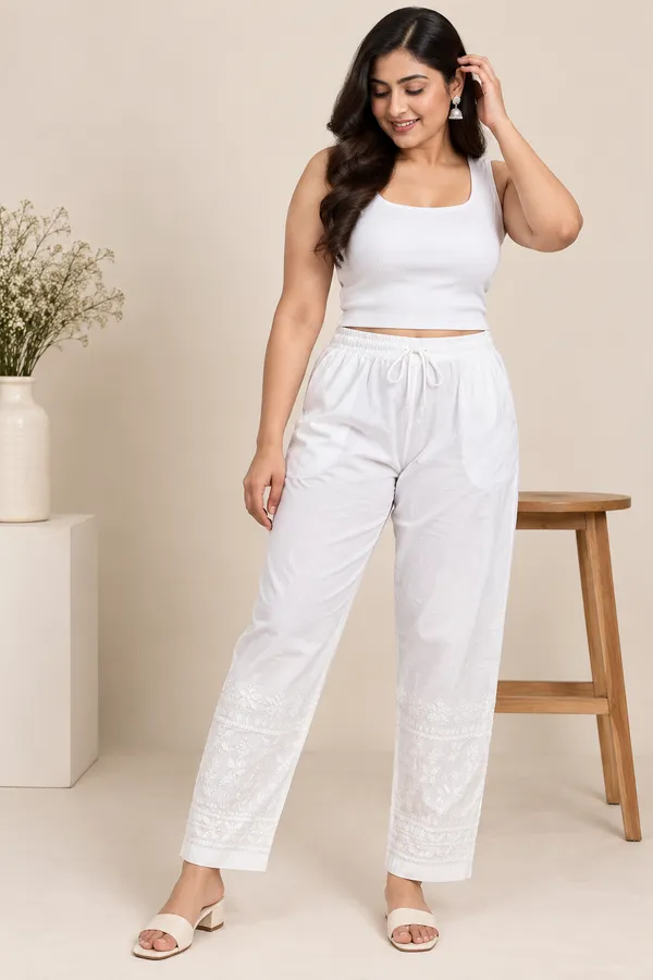 White_Chikankari_Embroidered_Straight_Pants_for_Women