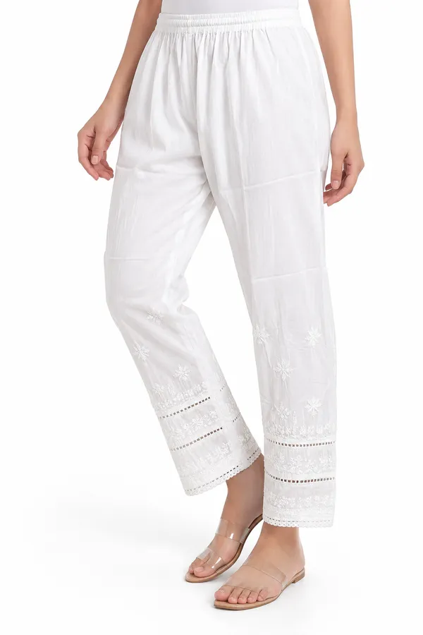 White_Floral_Chikankari_Embroidered_Straight_Pants_with_Lace_Detailing