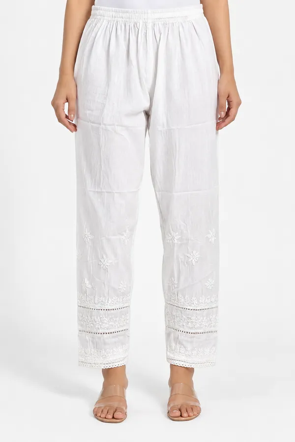 White_Floral_Chikankari_Embroidered_Straight_Pants_with_Lace_Detailing