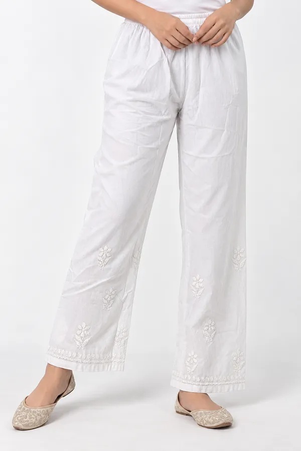 White_Floral_Hand_Chikankari_Embroidered_Straight_Pants_for_Women