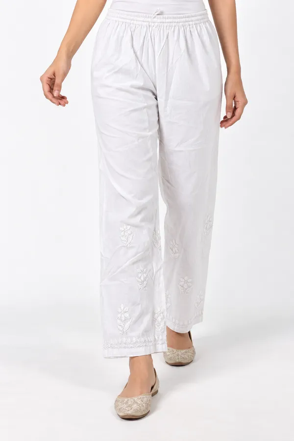 White_Floral_Hand_Chikankari_Embroidered_Straight_Pants_for_Women
