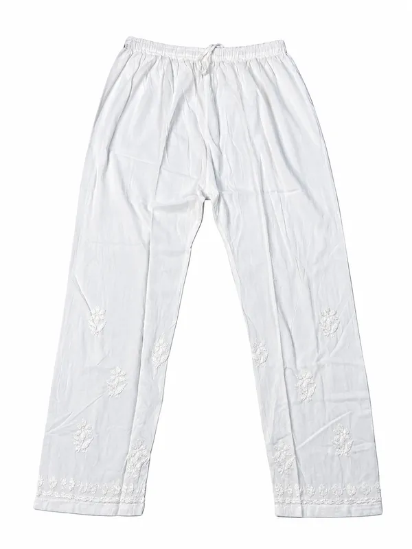 White_Floral_Hand_Chikankari_Embroidered_Straight_Pants_for_Women