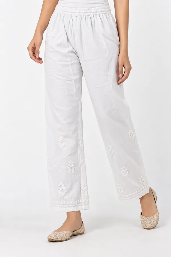 White_Floral_Hand_Chikankari_Embroidered_Straight_Pants_for_Women