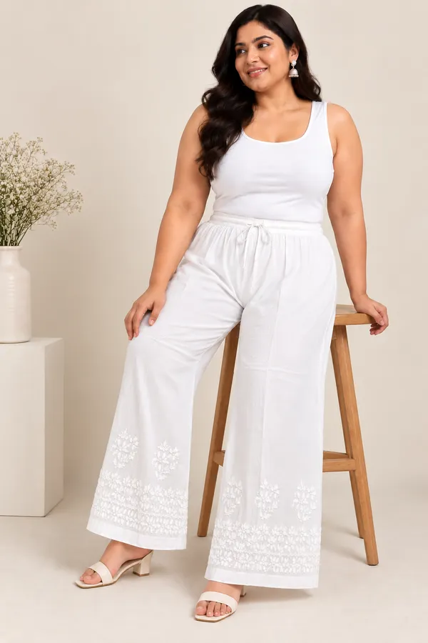 Women's_Plus_Size_White_Hand_Chikankari_Embroidered_Wide-Leg_Palazzo_Pants