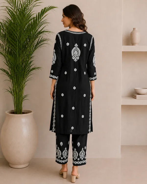Black_Cotton_Embroidered_Kurta_Set_For_Women