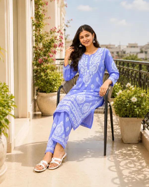 Blue_Cotton_Embroidered_Kurta_Set_For_Women