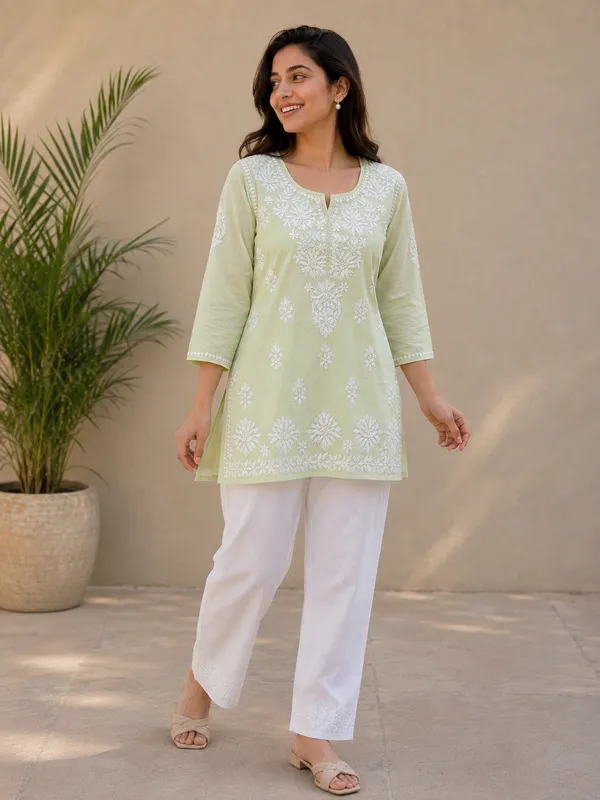 Green_Embroidered_Short_Kurta__For_Women