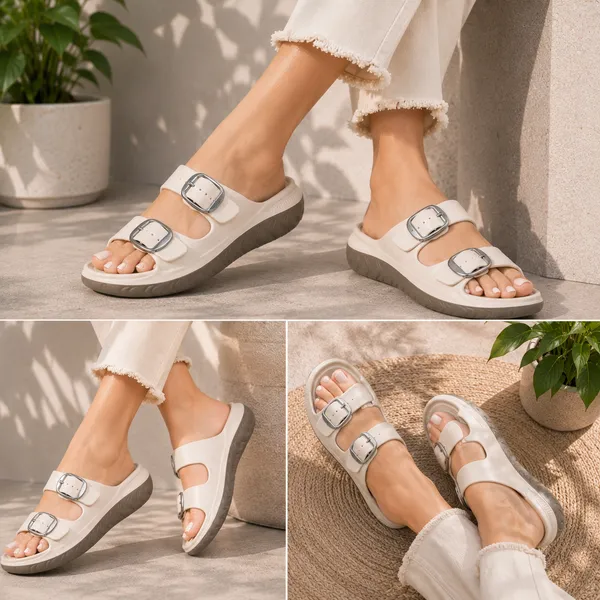 CLEAT_Women's_Double_Buckle_Comfort_Slides_|_Adjustable_Strap_Soft_Cushioned_Lightweight_Slip-On_Slippers_|_Anti-Slip_Casual_Indoor_&_Outdoor_Sandals
