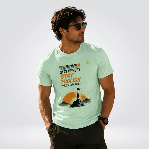 Sea_Green_Cotton_Printed_Round_Neck_T-Shirt_For_Men