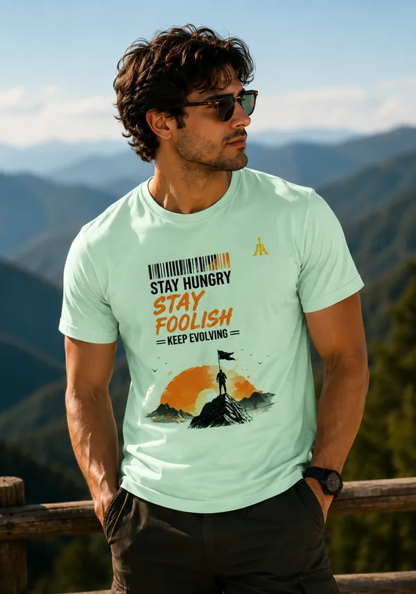 Sea_Green_Cotton_Printed_Round_Neck_T-Shirt_For_Men
