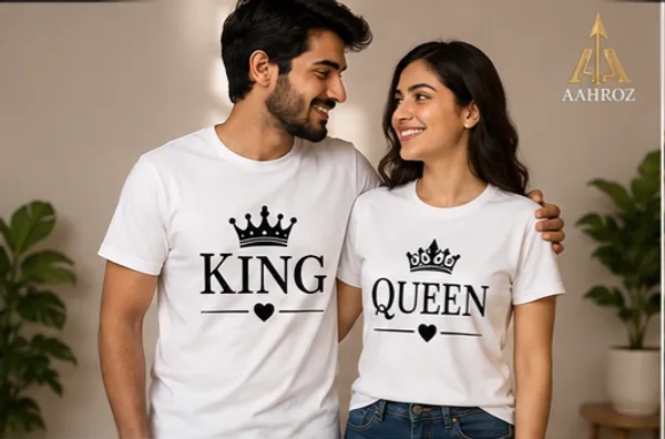 White_Cotton_King_Queen_Print_Couple_T-Shirt_Set