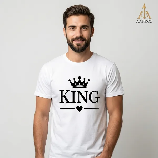 White_Cotton_King_Queen_Print_Couple_T-Shirt_Set