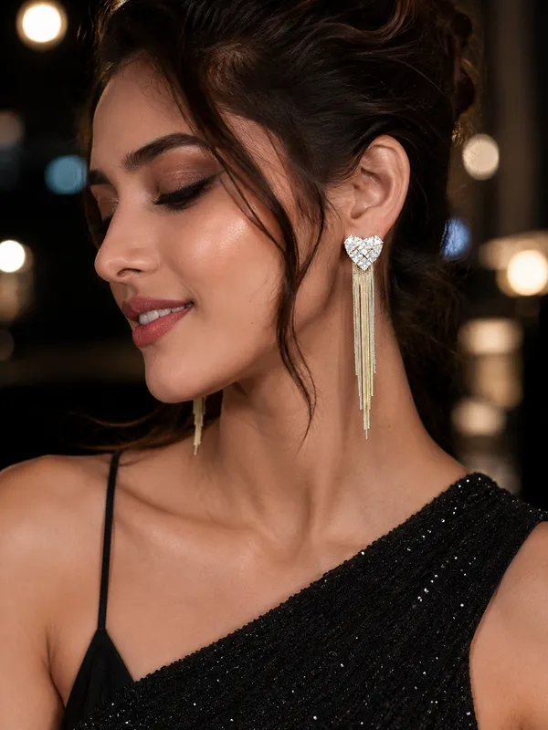 Diamond_heart_tassel_Earrings
