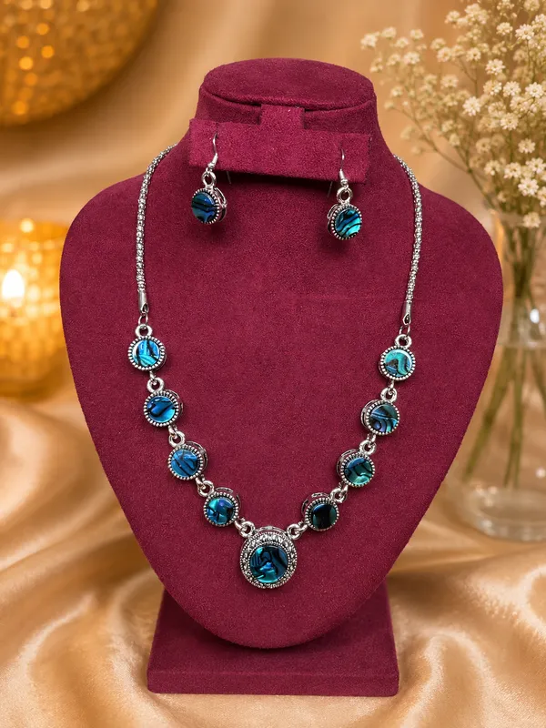 Ocean_Blue_round_stone_Necklace_set_-_Silver_chain