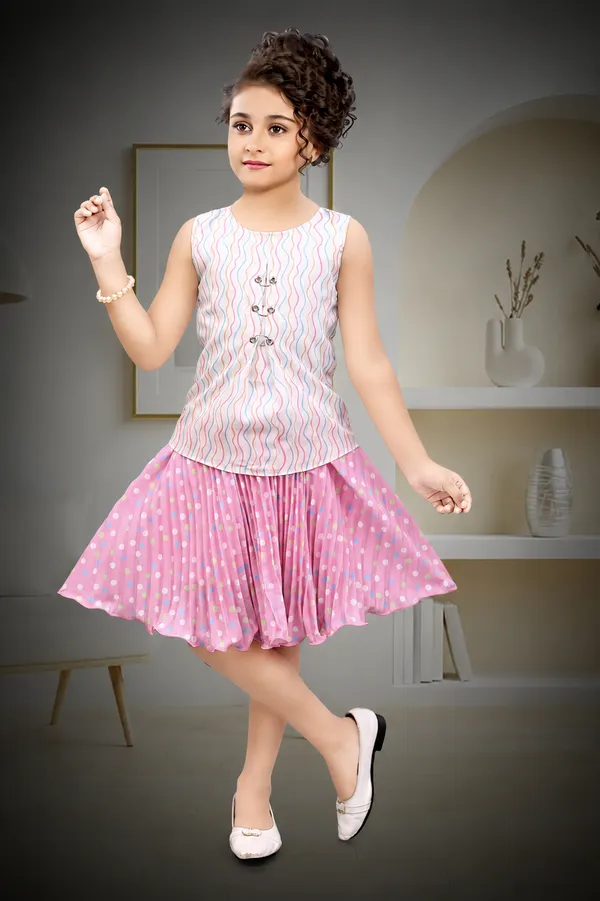 Pink_And_White_Cotton_Polka_Dot_Pleated_Skirt_For_Girls