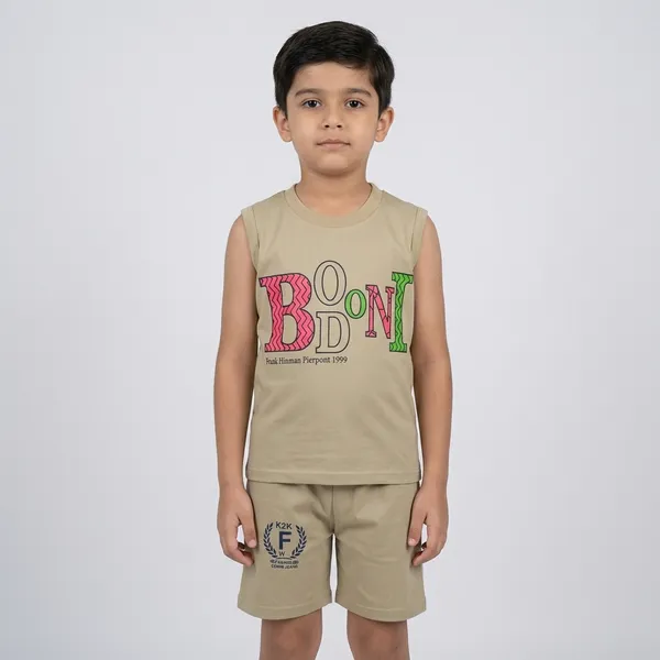 Yellow_And_Grey_Cotton_Graphic_Print_T-Shirt_And_Shorts_For_Boys_And_Brown_Cotton_Graphic_Print_Sleeveless