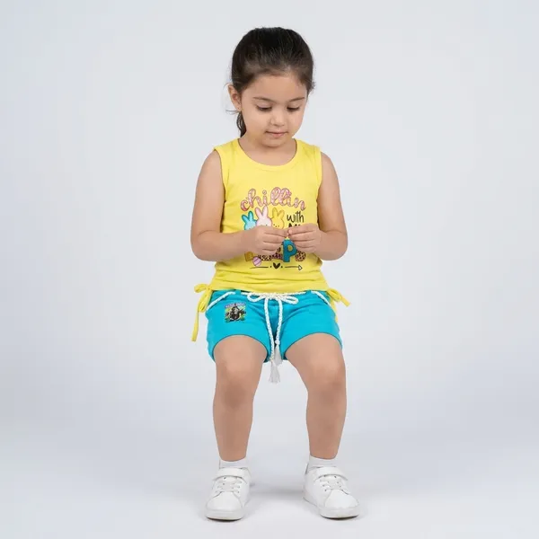 Red_And_Orange_Cotton_Blend_Sleeveless_Graphic_Top_And_Shorts_For_Girls_And_Yellow_And_Blue_Cotton_Blend_Sleeveless_Graphic_Top