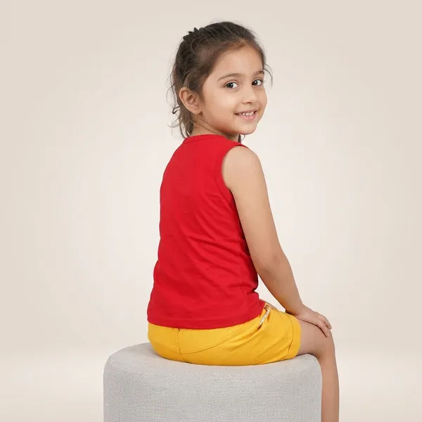 Red_And_Orange_Cotton_Blend_Sleeveless_Graphic_Top_And_Shorts_For_Girls_And_Yellow_And_Blue_Cotton_Blend_Sleeveless_Graphic_Top